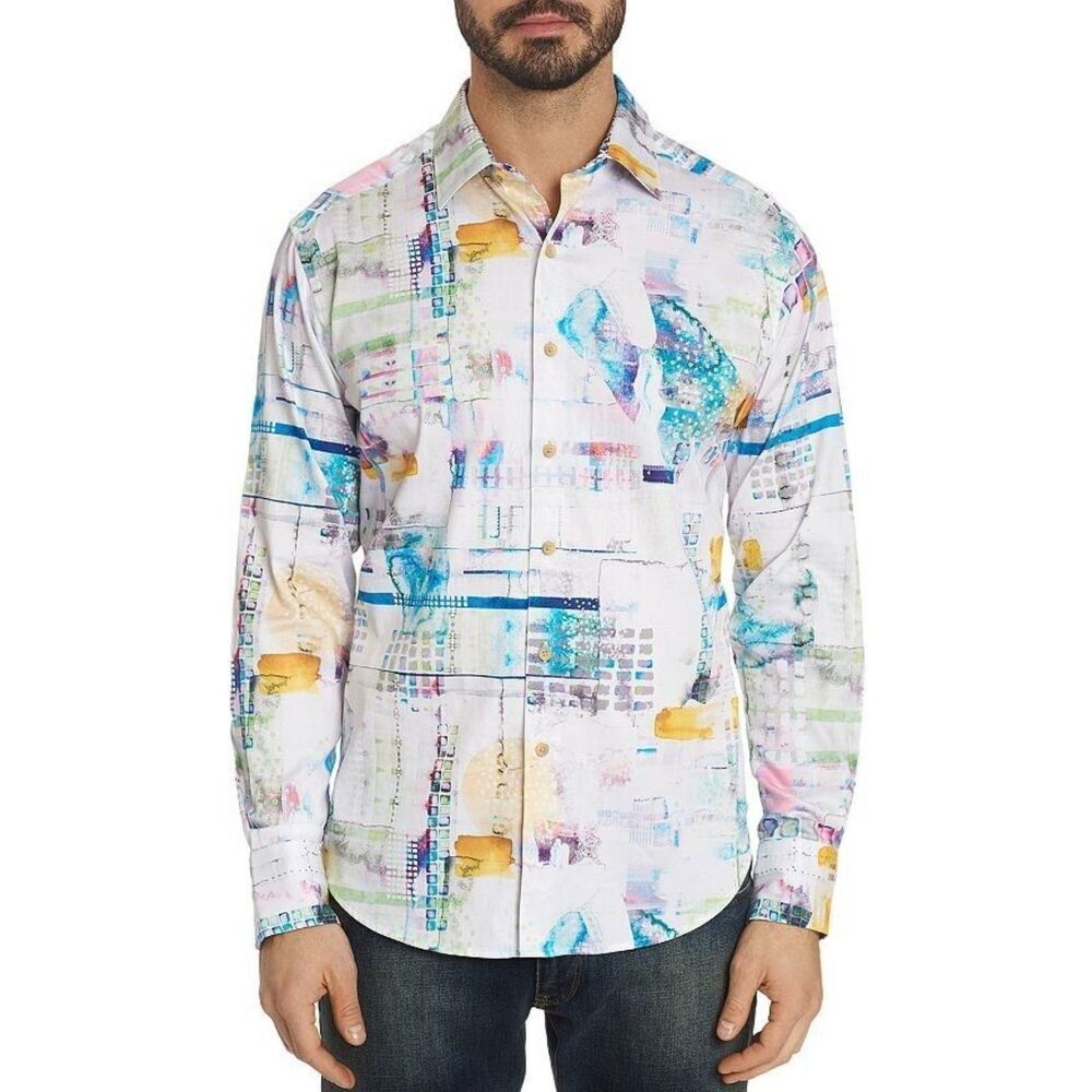 ROBERT GRAHAM Stagecoach Abstract White Blue Long Sleeve Button Up Shirt Size XL